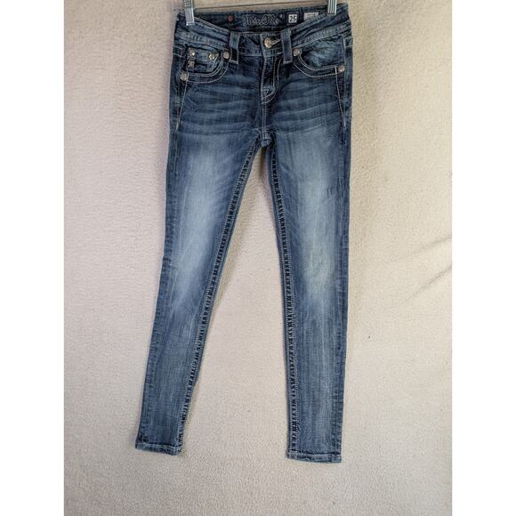 Miss Me Mid Rise Cuffed Skinny Jeans Womens 25x29 Stretch Cross Embroidered Y2k - Picture 1 of 16